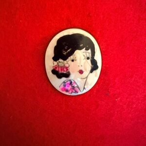 Vintage Portrait Enamel Brooch - 1920s - Art Deco